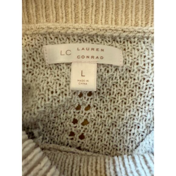 Lauren Conrad Beige Tie Hem Turtleneck Sweater Women’s L Knit Pullover Cozy Fall - Picture 6 of 8